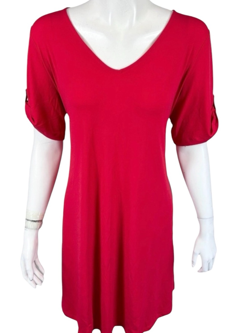 Susan Graver Raspberry Red V-Neck Tunic Every day dress women's size L,,L332